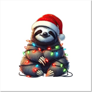 Sloth Wrapped In Christmas Lights Posters and Art